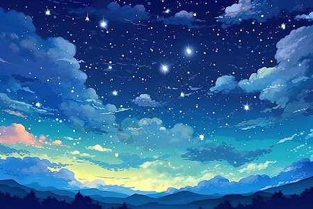 星空陆地插画