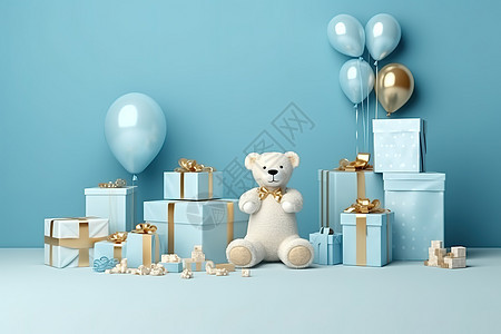 可爱蓝色小熊气球礼物六一图片