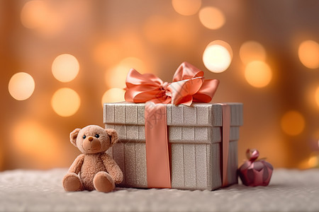 棕色礼盒包装精美的礼盒小熊儿童礼物插画