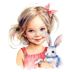 抱着兔子的女孩子白底图图片