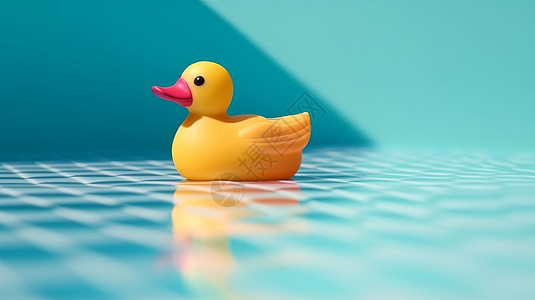 黄色的小橡皮鸭在泳池里游泳高清图片
