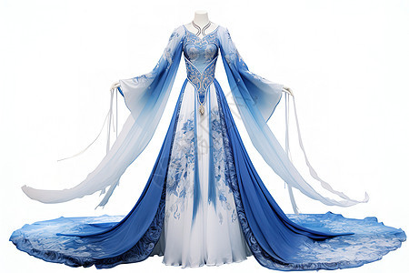 莫兰迪蓝中国汉服丝绸背景图片