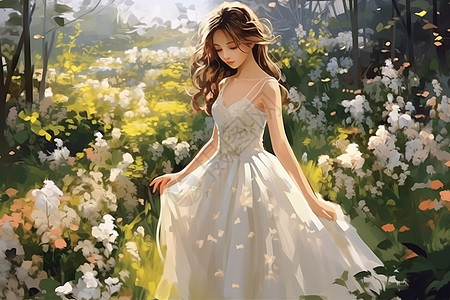 穿着婚纱的女孩美丽新娘油画图片