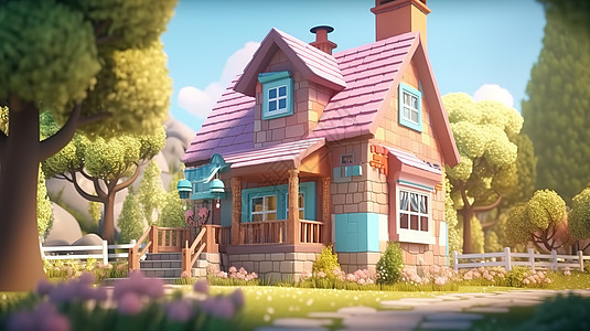 乡村可爱的豪华别墅3D插图图片