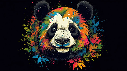 熊猫头部彩色插图图片