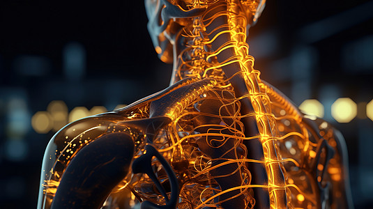 人体3D模型人的脊髓精细的细节概念图插画