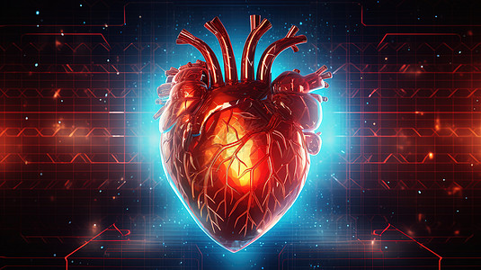 人类心脏数字网络技术立体创意概念图图片
