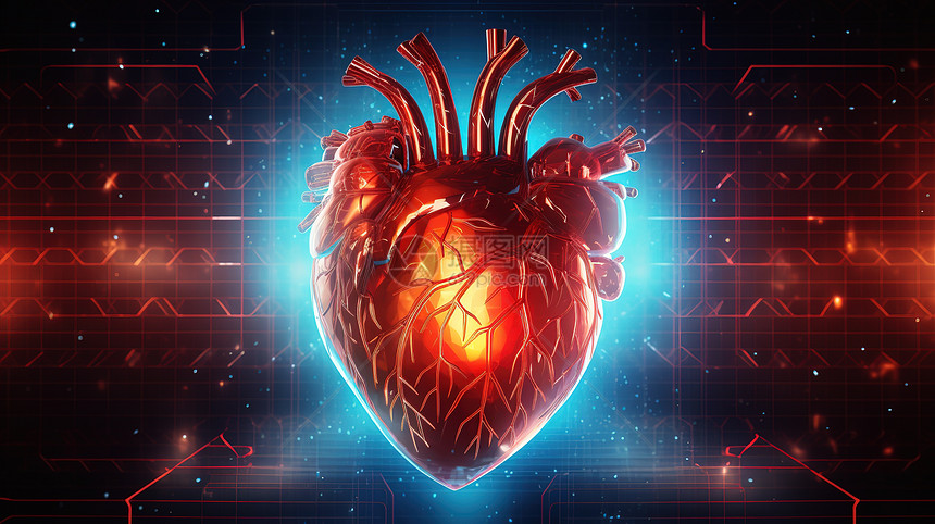 人类心脏数字网络技术立体创意概念图图片