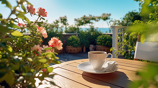 美丽的露台花园早晨咖啡图片