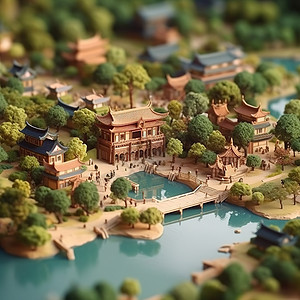 中式园林建筑模型图片