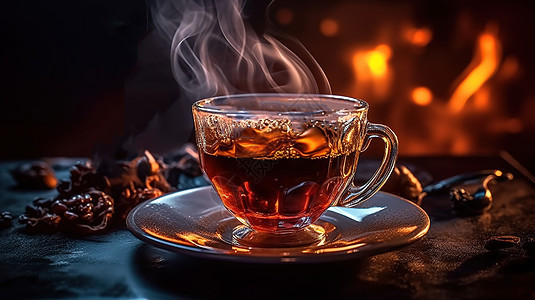热茶在一个玻璃杯里图片