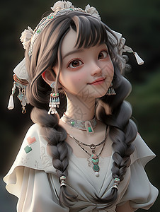 双麻花的甜美苗族少女背景图片