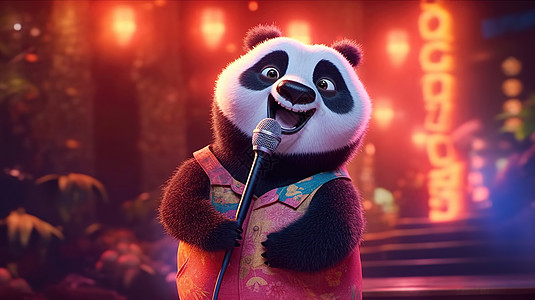 可爱的熊猫在唱歌图片