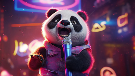 穿着衣服的熊猫在唱歌图片