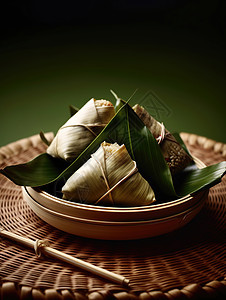 竹筐的粽子图片