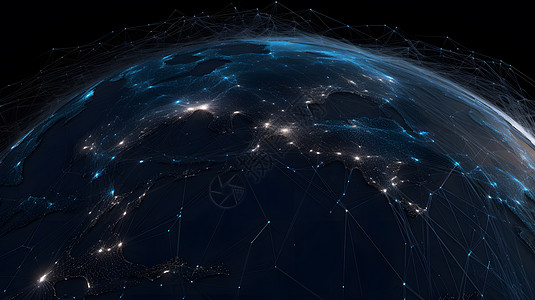 蓝色全球背景全球信息链插画