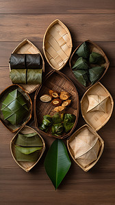 美食端午节包粽子背景图片