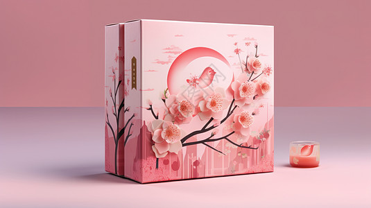 立体桃花粉色包装盒图片