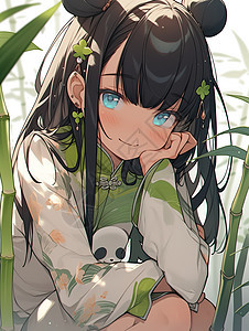 穿古装的少女坐在竹子下面图片