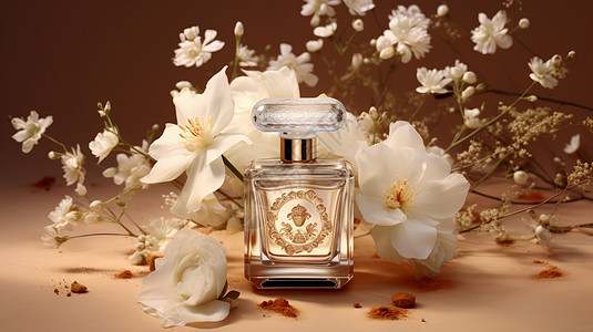 在白色花朵中优雅的香水图片