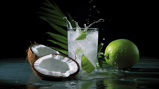 新鲜椰子与柠檬冰水图片