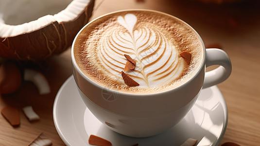 漂亮的咖啡拉花漂亮的爱心拉花椰蓉咖啡拿铁插画