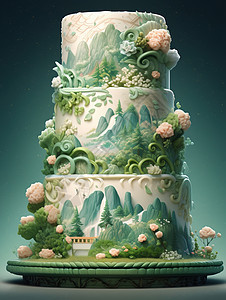 三层中国山水的蛋糕图片