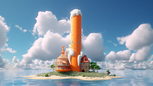 梦幻卡通小岛上的房子图片