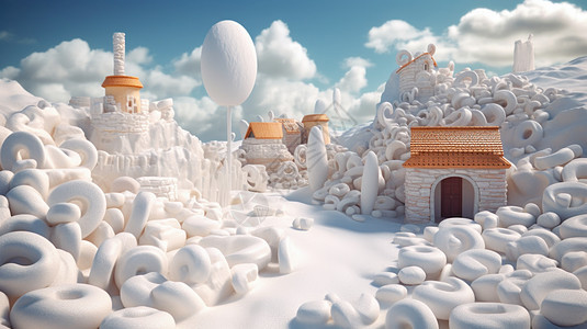梦幻卡通奶油岛与小房子图片