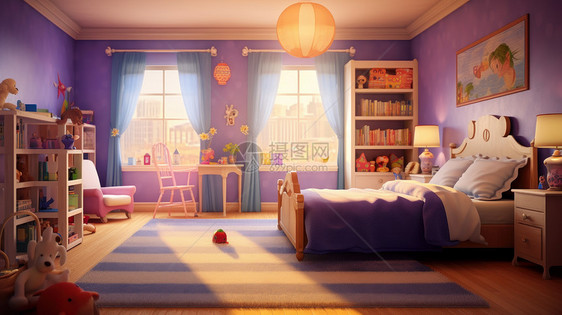 紫色主题可爱的儿童卧室图片
