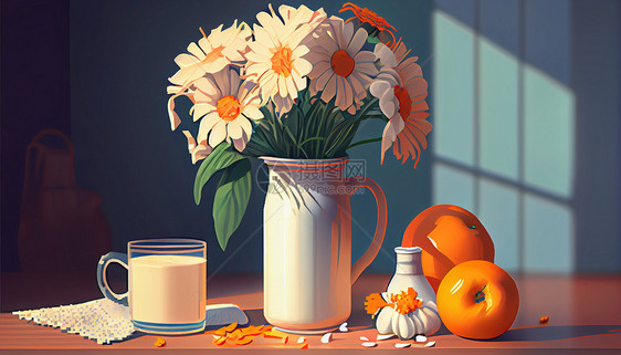 抽象手绘绘画花瓶水果花卉图片