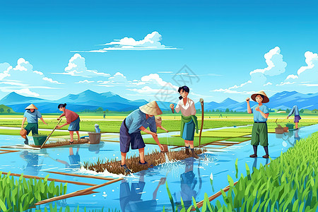 农村农民开耕种田水稻图片