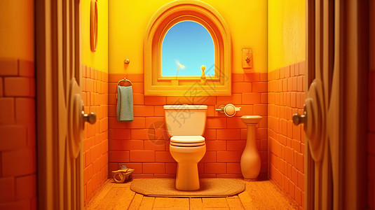 橙色立体卡通可爱的卫生间马桶立体卡通高清图片