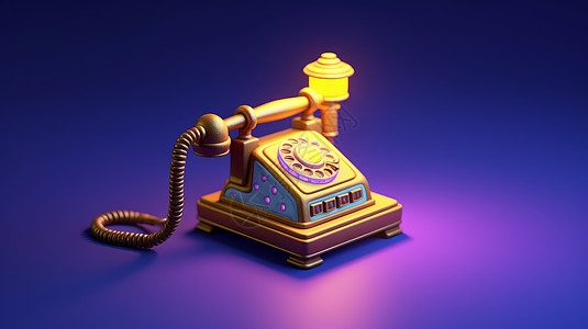 复古电话机会发光可爱的复古卡通立体电话机插画