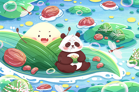 端午节熊猫与粽子插画图片
