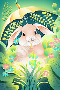 草丛中的小兔子夏至节气海报图片