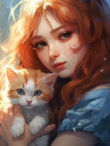 可爱的少女与猫的头像图片