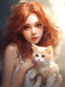 卷发少女与猫头像背景图片
