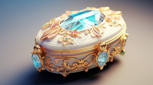 欧式金色花纹蓝宝石首饰盒背景图片
