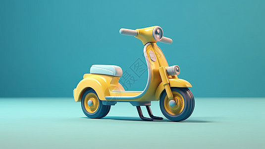 立体卡通黄色踏板车图片
