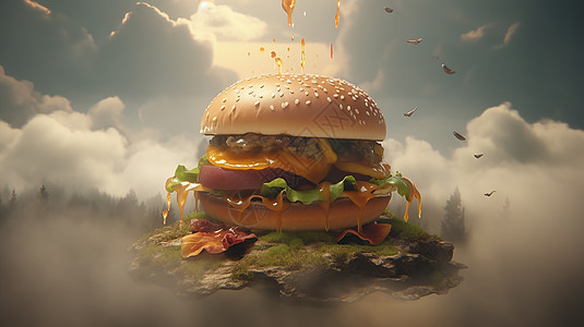 云层汉堡美食图片