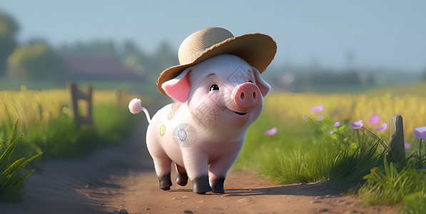 小猪田园可爱风清新3D立体夏天卡通人物图片