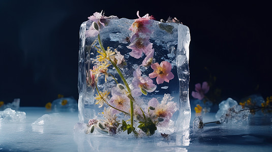 冰块里的鲜花图片