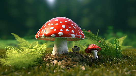 夏天丛林里的蘑菇插图图片