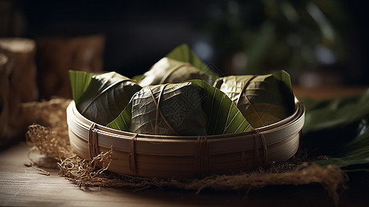 桌子上的美食粽子图片