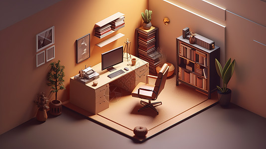 3D办公室与桌子设计模型图片