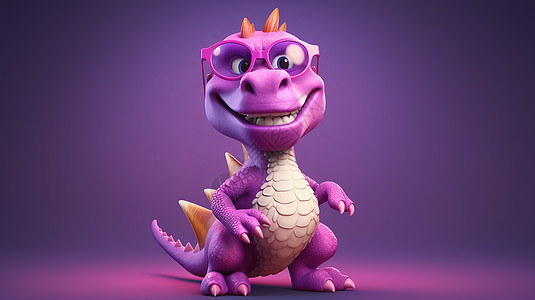 3D可爱的紫色恐龙吉祥物图片