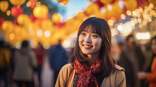 年轻漂亮女子享受秋节的气氛背景图片