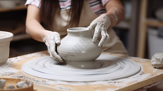 美甲diy白色粘土制作花瓶陶瓷产品插画
