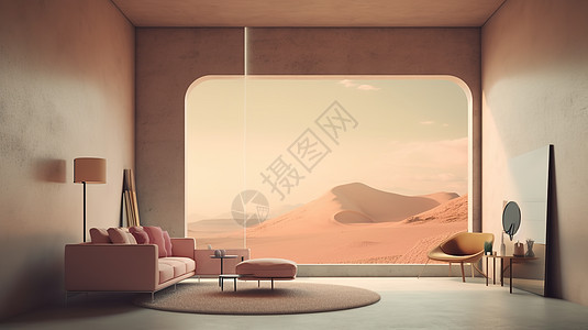 极简沙漠酒店室内设计场景背景图片